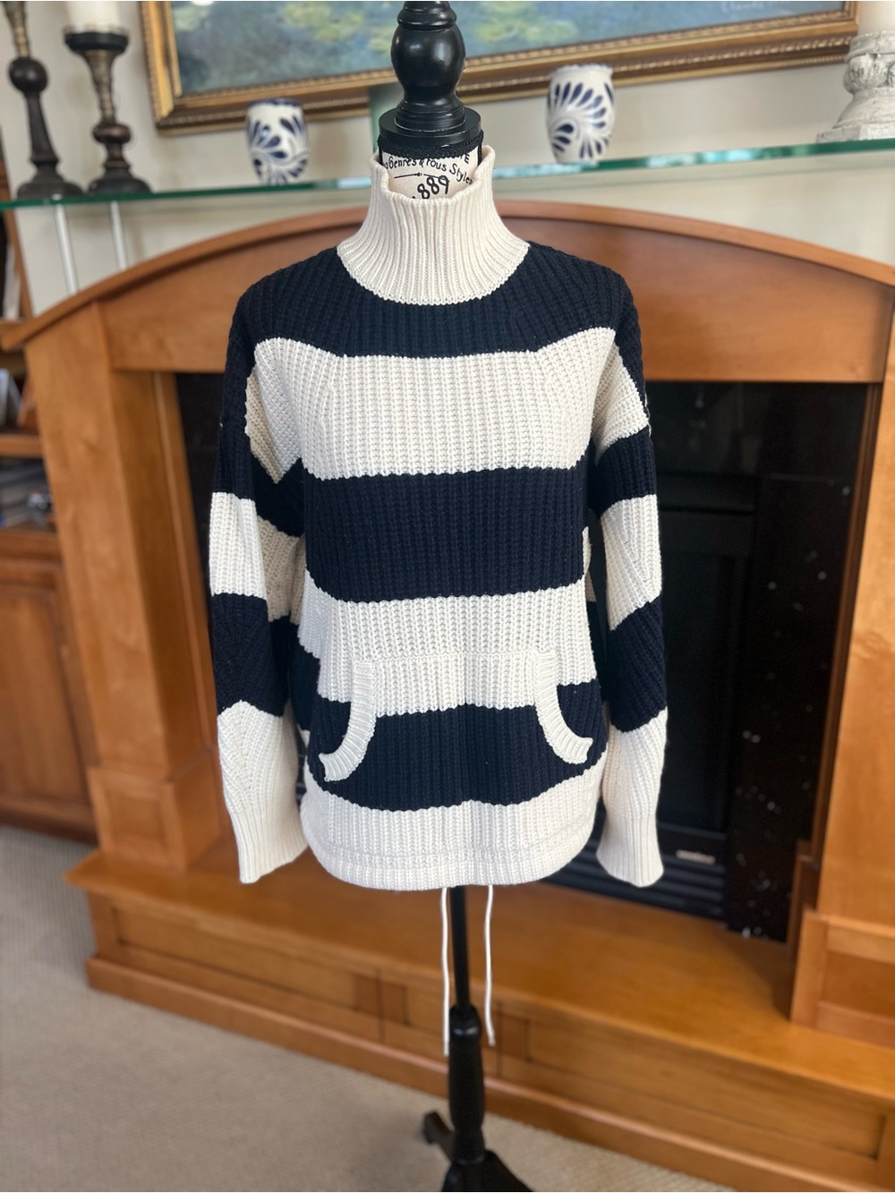 J. Crew Navy and Cream Striped Turtleneck Sweater
